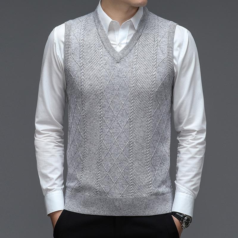 Men S Sleeveless V Neck Knitted Pullover Vest Solid Color Thick