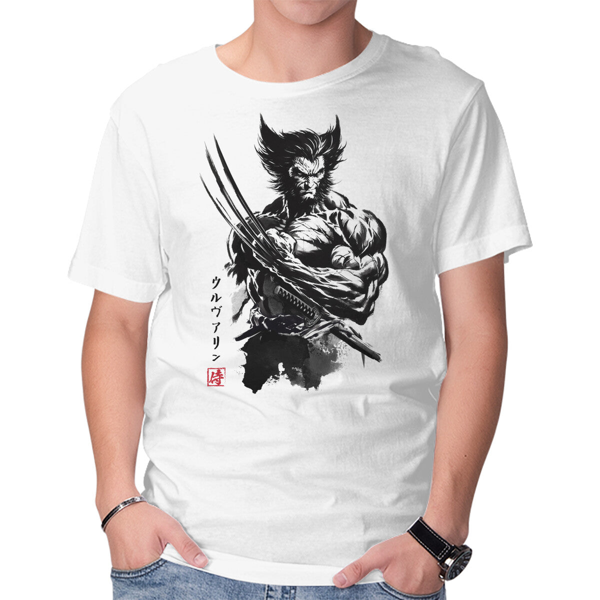 Unisex Crew Neck T-Shirt Mutant Samurai Sumi-e Graphic Short Sleeve Casual Tee XXXXL