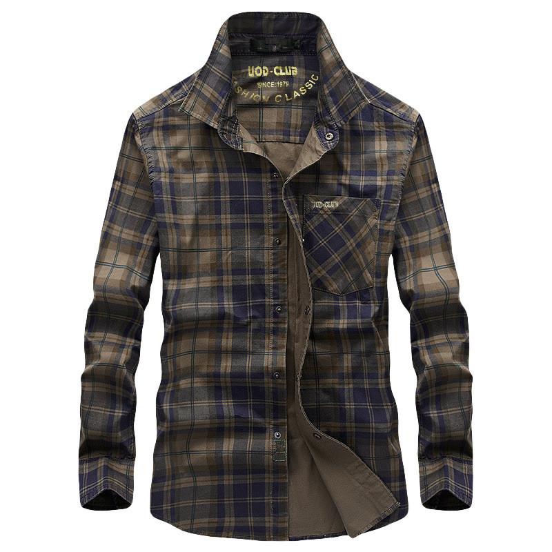 Spring and Autumn Long Sleeve Shirt Men's Youth Plaid Shirt Thin Top Large Size Men's Shirt