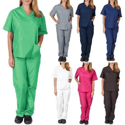 V Neck Short Sleeve Comfortable Fast Drying Nursing Uniform Scrub Suit Tops and Pants Two Piece Set Workwear