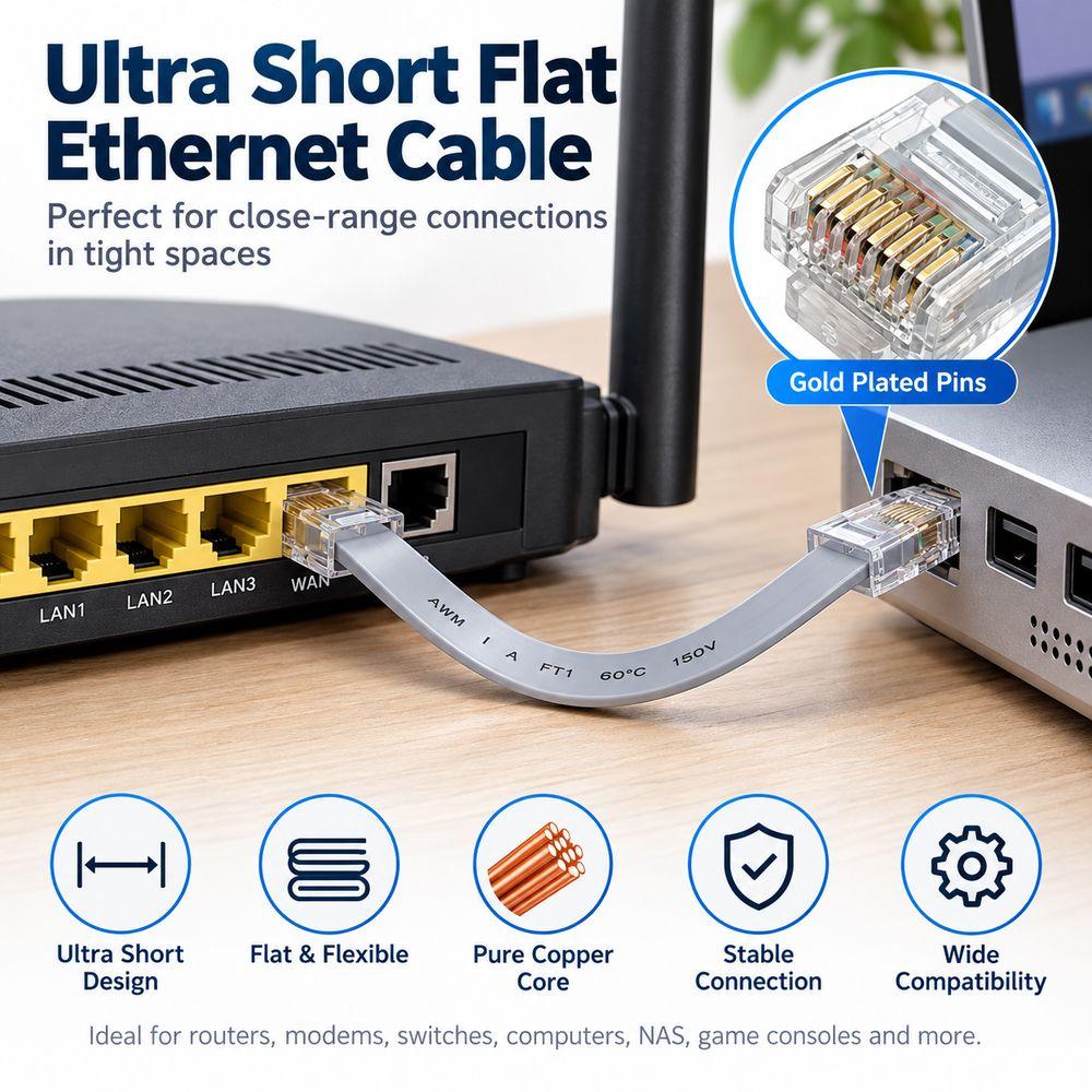 5/10/20/30cm Flat Ethernet Cable 8P8C Connector RJ45 Ethernet Cable for PS5/Xbox/PS4/PS3 For NAS