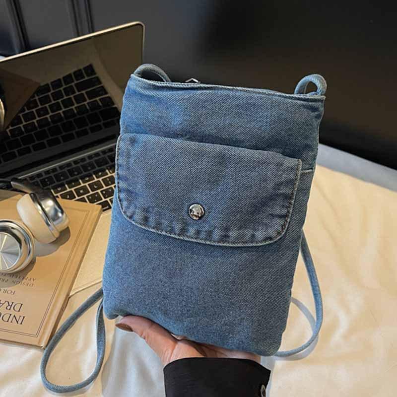 ins retro denim shoulder bag Korean version trendy casual washed denim cloth messenger bag travel mobile phone bag small square bag