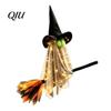 Illuminated Ghost Tree Ornaments Halloween Flying with Witch Broom, Large Lighted Hanging Decoration Indoor Party Wall Decorations Hat for Lawn Patio
