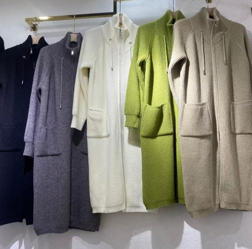 Autumn and winter new design stand-up neck knitted cardigan women's fashion long zipper sweater jacket