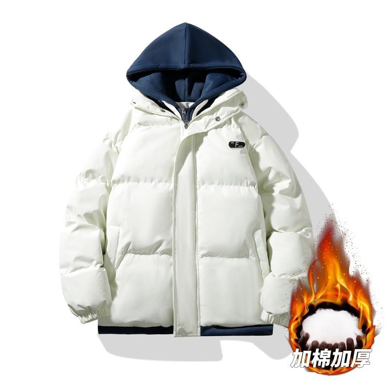 American fake two-piece winter cotton-padded clothes men's new Korean version loose cotton-padded clothes teenagers hooded thickened warm jacket