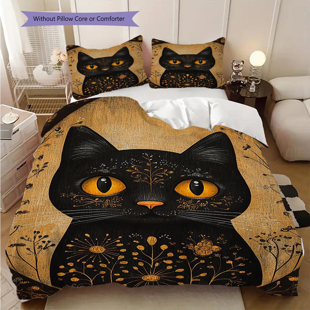 Tabby Cat Pattern Bedding Quilt Set Quilt Cover Pillowcase Home Decoration Birthday Gift (1 * duvet cover + 2 * pillowcase, without core)
