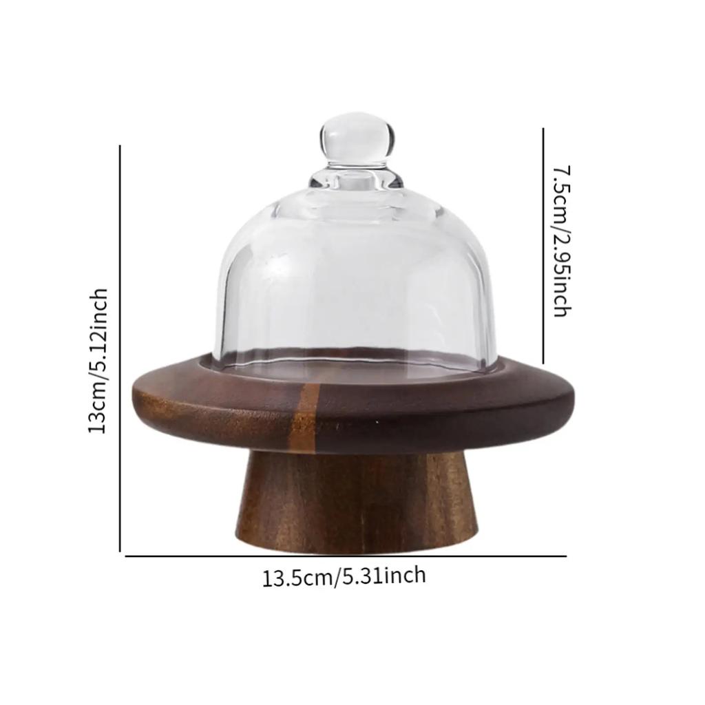 Transparent Dustproof Cake Glass  Cover Food Cover Cake Plate Glass Cover With Bamboo Tray Cake Stand Bread Serving Tray Platter
