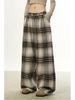 Women's Retro Plaid Wool Wide-Leg Pants - Loose, Versatile Design for Autumn/Winter