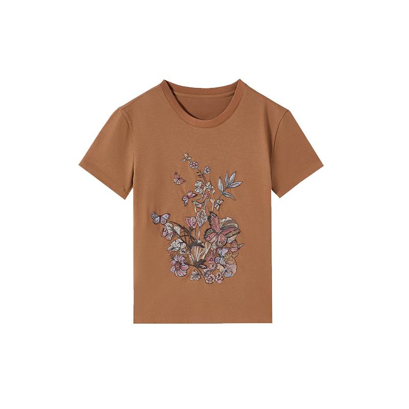 LANCY Slim Fit Embroidered Round Neck Short Sleeve T-Shirt S