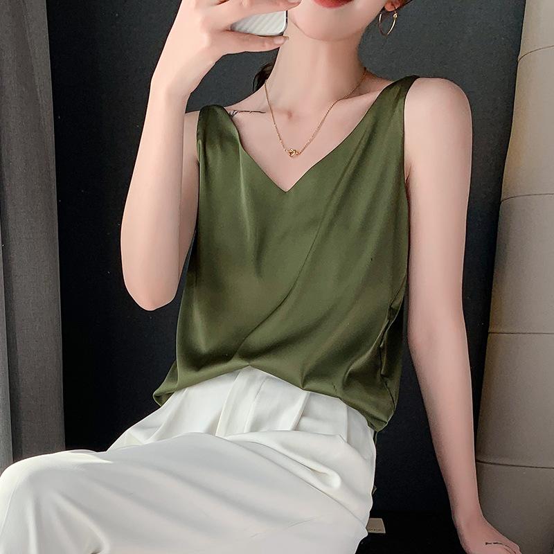 DAFIFY Women's Fashion Casual Summer Spring Solid Color Print Sleeveless V-Neck Blouses & Shirts