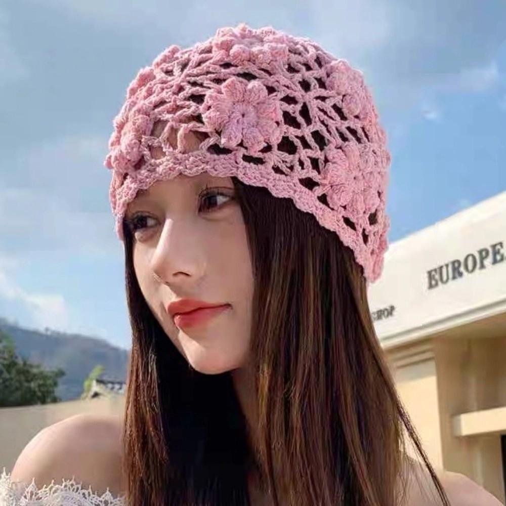 Hollow Knit Basin Caps Handmade Beanies Cap Korean Crochet Flower Hat  Outdoor