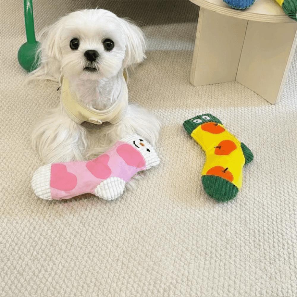Bite-Resistant Dog Food Leakage Socks Cartoon Squeaker Dog Sound Making Socks Colorful Dog Treat Dispenser Teeth Cleaning