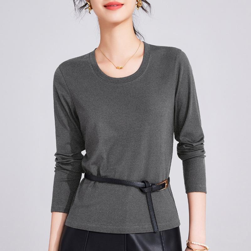 Collar Long-sleeved Tencel Women's Bottoming Shirt, Low-necked Temperament Slim-fitting and Thin Top In Spring and Autumn
