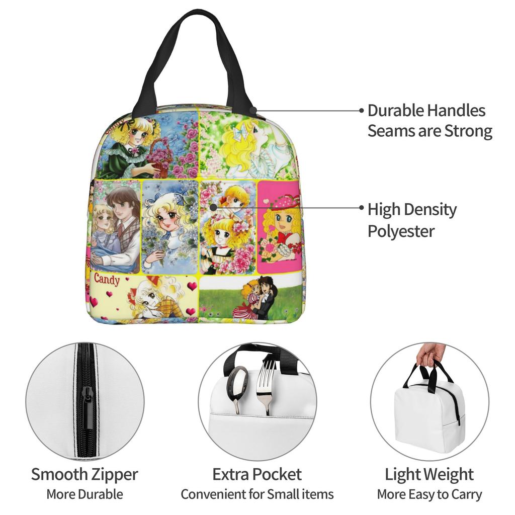 Candy Candy Candice Anime Manga Girl Thermal Insulated Lunch Bag Nime And Terence Portable Lunch Container for School  Food Box