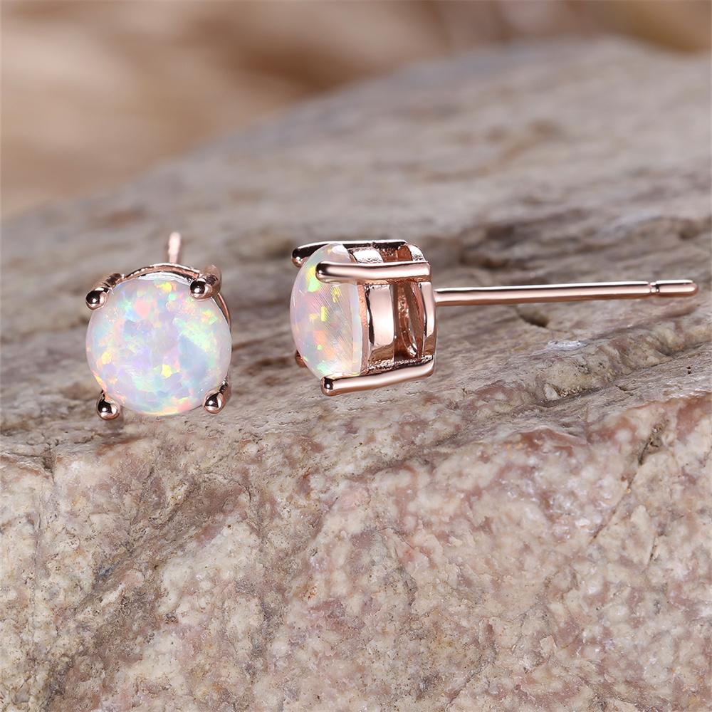 Rosa Weiß Blau Grün Opal 6MM Runde Steckerohrringe Für Damen Roségold Farbe Hochzeits Schmuck Minimalistisch Verlobungsgeschenke