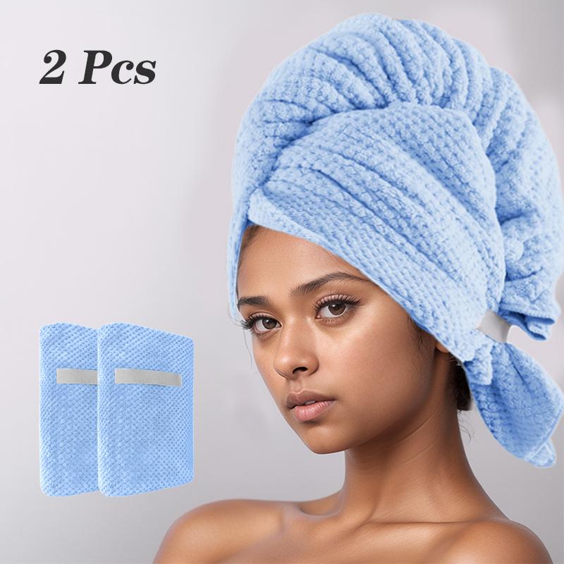 

2 Pcs Large Coral Fleece Hair Towel Wrap Soft Hair Drying Towel with Elastic Band with Elastic Band Fast Drying Hair Turbans