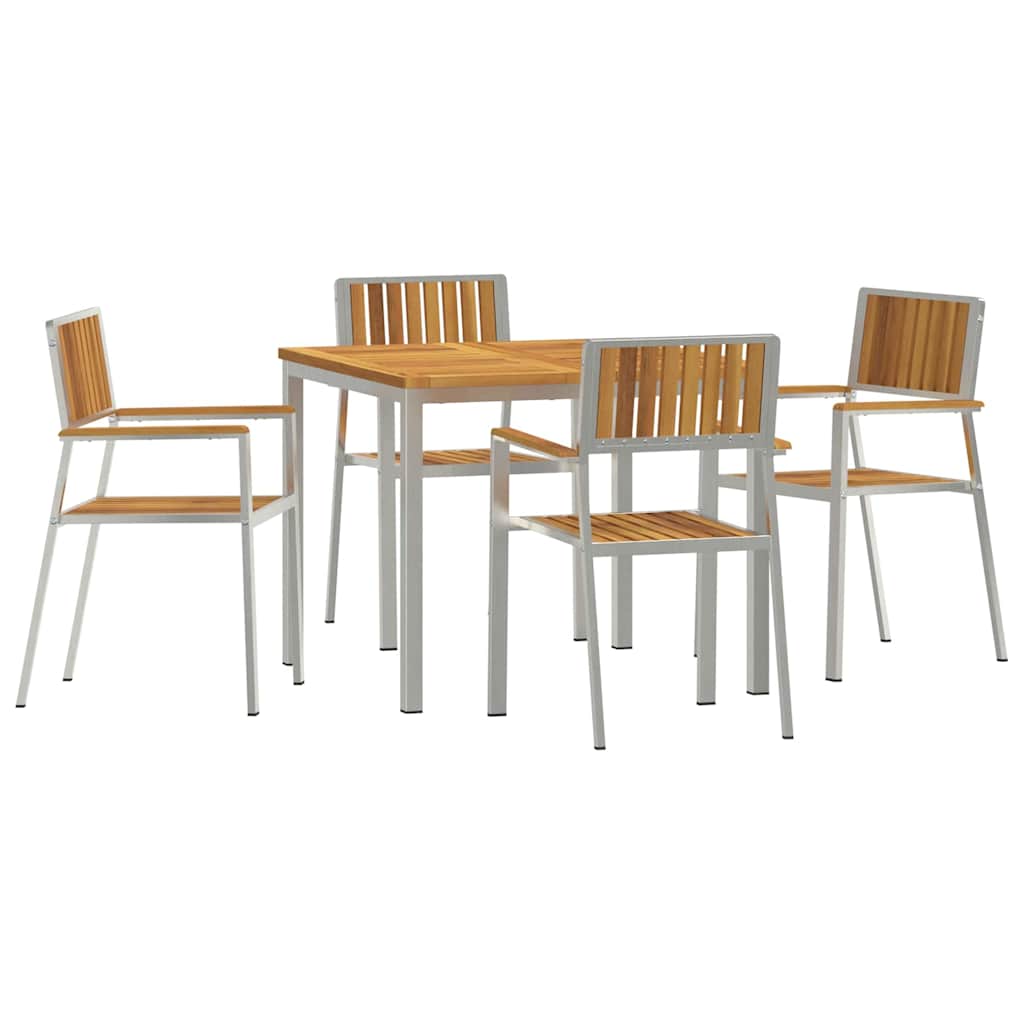 Outdoor Dining Set 5 Pcs Solid Acacia Wood and Stainless Steel