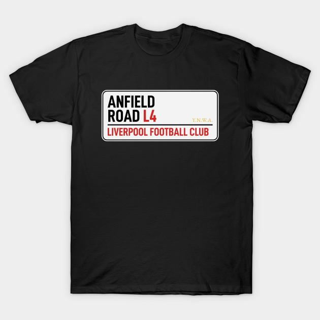 

Чоловіча чорна футболка з принтом Anfield Road Liverpool Sign Друк на папері для перенесення без вирізання Бавовняна футболка L чорний