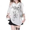 Print Off-Shoulder T-Shirt Damen Sommer Oversized Durchsichtig Süß Cool Streetwear Tee