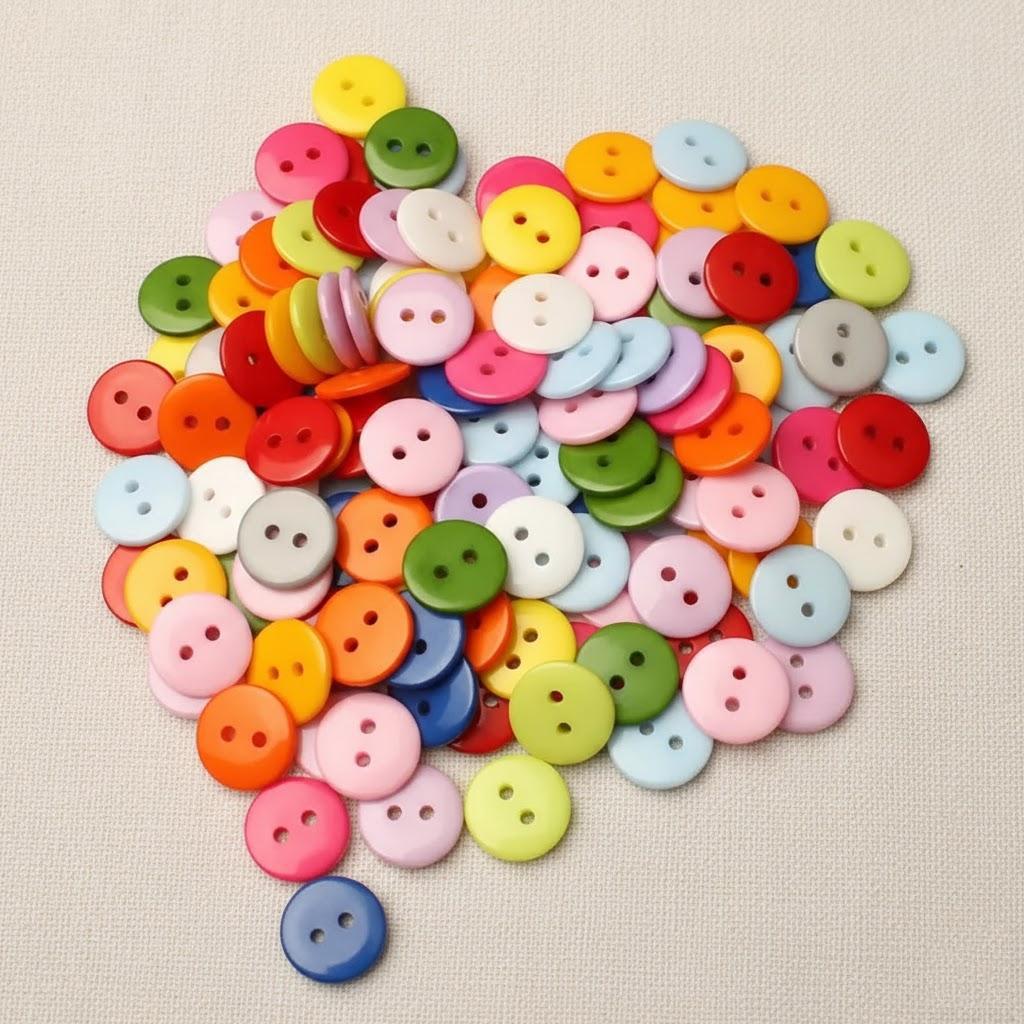 

200 Pieces of 2-Hole Round 9mm Random Plastic Double Hole Button DIY Clip Cartoon Button for Clothing Sewing Crafts