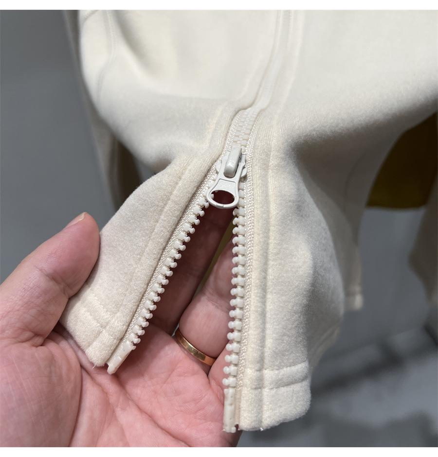 Women's Spicy Girl High-Neck, Waist-Cinching Warm T-shirt: Long-Sleeve, Double Zipper, Polar Fleece Base/Outerwear for Autumn/Winter