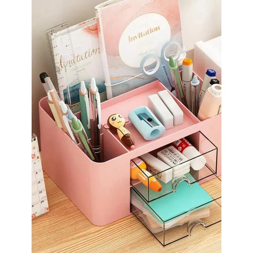 1PC Porta Penne Con 2 Cassetti Porta Matite Multifunzionale Per Scrivania Porta Oggetti Scatola Portaoggetti Per Scrivania Forniture per Ufficio Tavolo da Toeletta