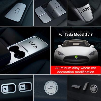 Aluminum Alloy Center Control Stick Up Window Button Whole Car Decoration For Tesla Model 3/Y Door Handle Steering Wheel