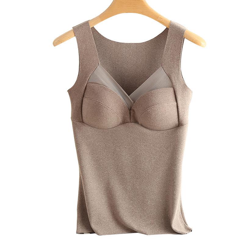 

Женский бесшовный жилет из флиса с подогревом и встроенной нагрудной подкладкой для осени и зимы 4XL (150-170 lbs) коричневый