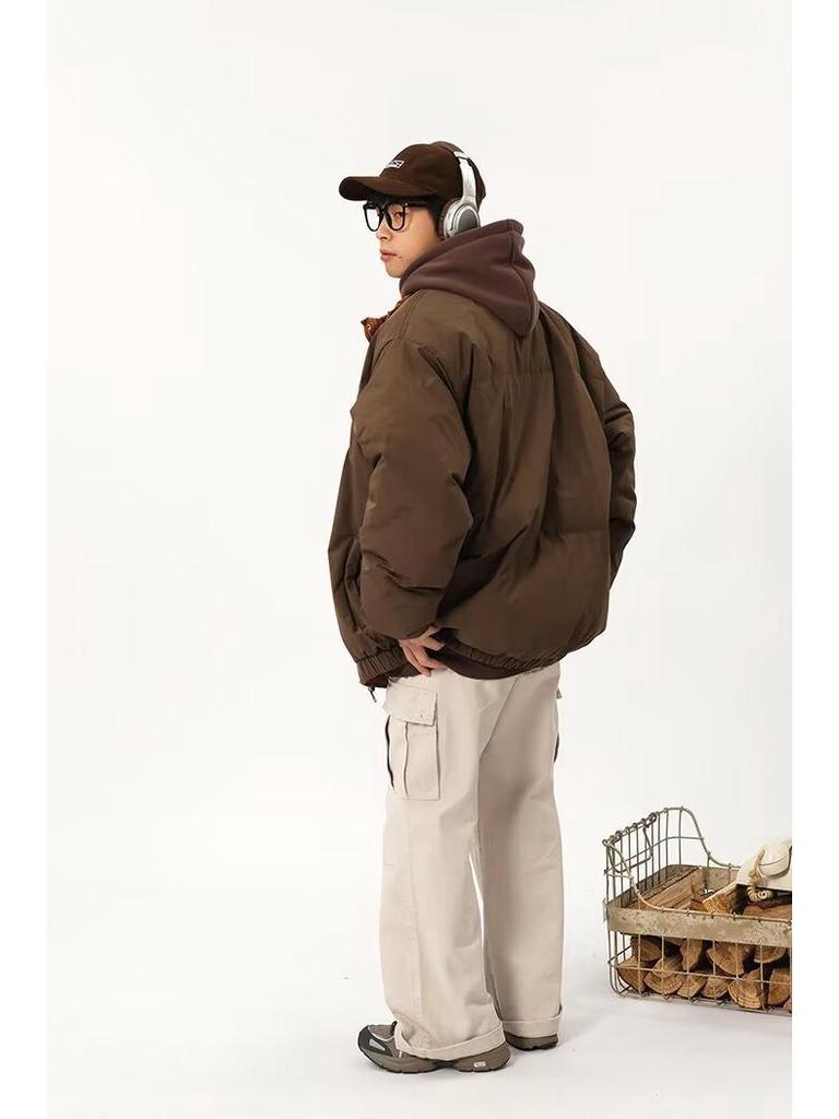 Unisex Japanese Retro Reversible Padded Stand Collar Cotton Jacket, Winter Warm, Mallard Green, Loose Fit Workwear Coat.