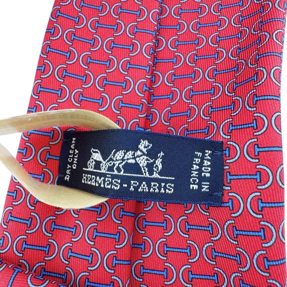 HERMES silk cravate twill tie Red silk Used