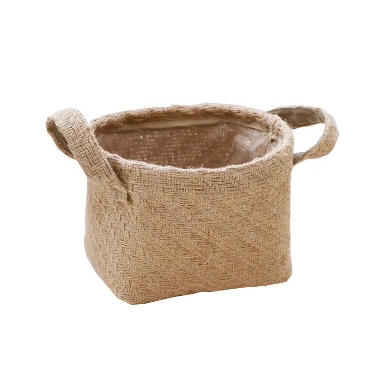 Jute gewebter Stoff Blumentopf Aufbewahrungskorb Kinderspielzeug Kleinkram Aufbewahrungstasche Wäschekorb WF1107