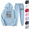 Damski dres sportowy z kapturem unisex dwuczęściowy strój do biegania z długim rękawem pulowerowe bluzy z kapturem bluza + zestaw spodni dresowych