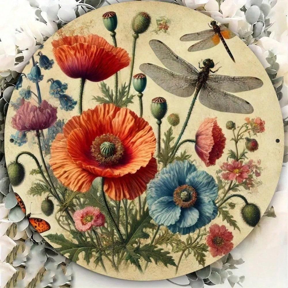 

Spring Blossoms Dragonflies Metal Wall Art, Vintage Insect Decor for Living Room Bedroom Kitchen Bathroom 20x20 разноцветный