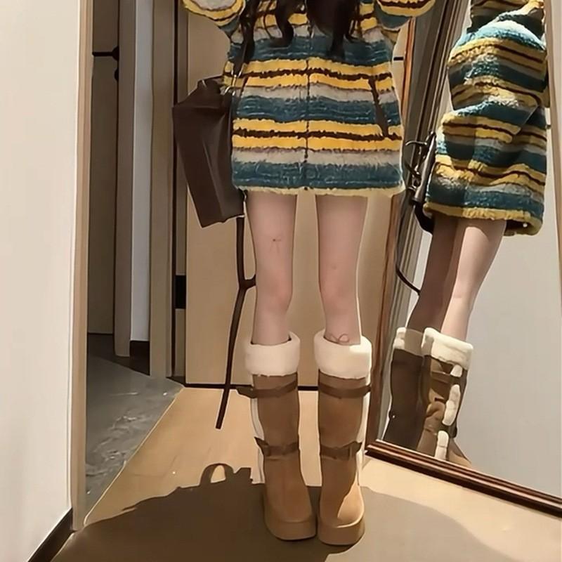 

Зимние сапоги на толстой подошве 2025 новинка зимние нескользящие с набивным утолщением высокие сапоги из замши теплые высокие сапоги 40 хаки