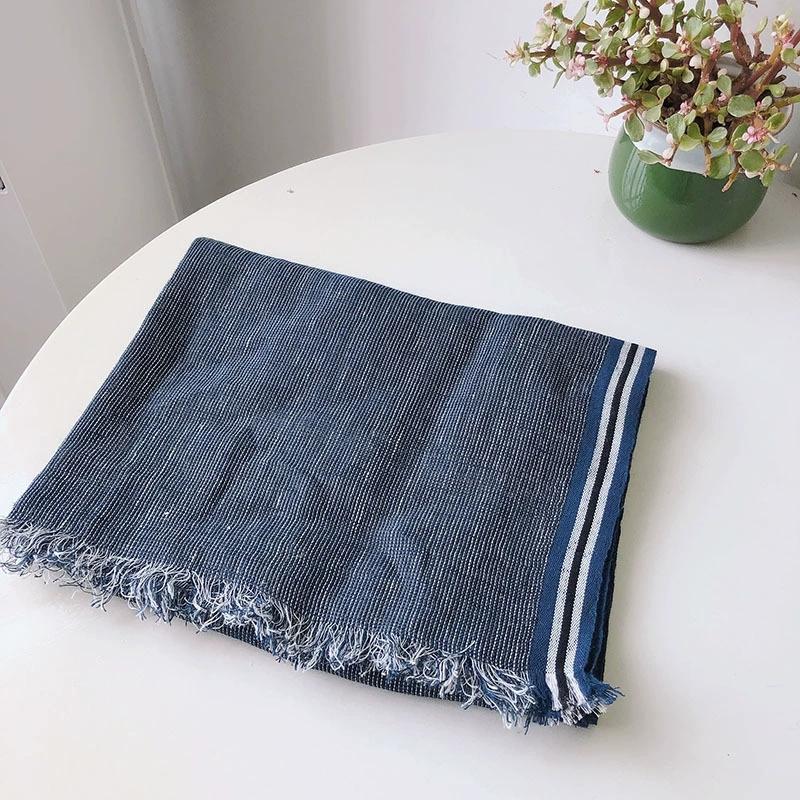 

Spring/Summer New Men s Linen Scarf Blue Color Versatile Breathable Shawl Casual Hairy Japanese Striped Scarf for Men 55x180cm