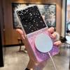Glitter Gradient Transparent Magnetic Phone Case for Samsung Galaxy Z Flip 7 FE 6 5 4 3 for Magsafe Wireless Charge Cover