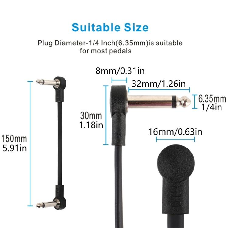 6PCS Space Saving Guitar Effects Cable Flexible Ribbon Design 15cm Length Suitable for Microphones and Sound Interfaces