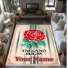 England Rugby Crystal Velvet Rug, Custom Name Text Personalized Non‑Slip Floor Mat for Home Decor Gift