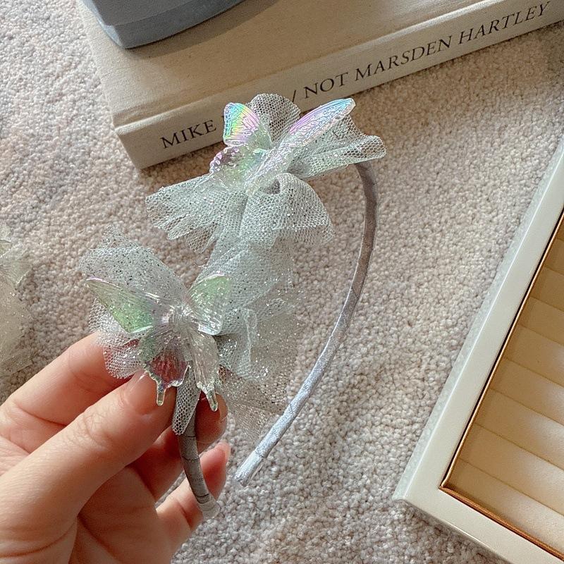 Spring Summer New Kids Hair Hoops Fairy Butterfly Tulle Headbands for Princesses Girls Sparkly Cute Hair Accessories Must-Have