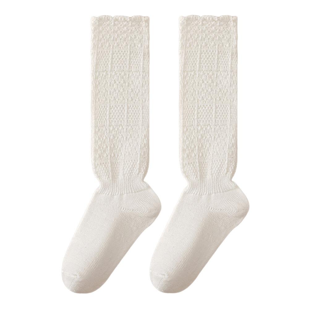 

Soft Solid Color Knitted Calf Socks Y2K Lolita Lace Autumn Winter Long Socks Leg Warmers for Women Girls 35-39 бежевый