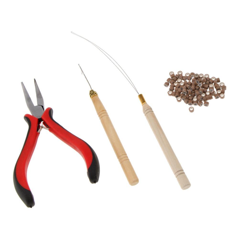 Hook Needle Hair Extensions Tools Kit Pulling Needle Micro Beads Plier  for Hair Extensions