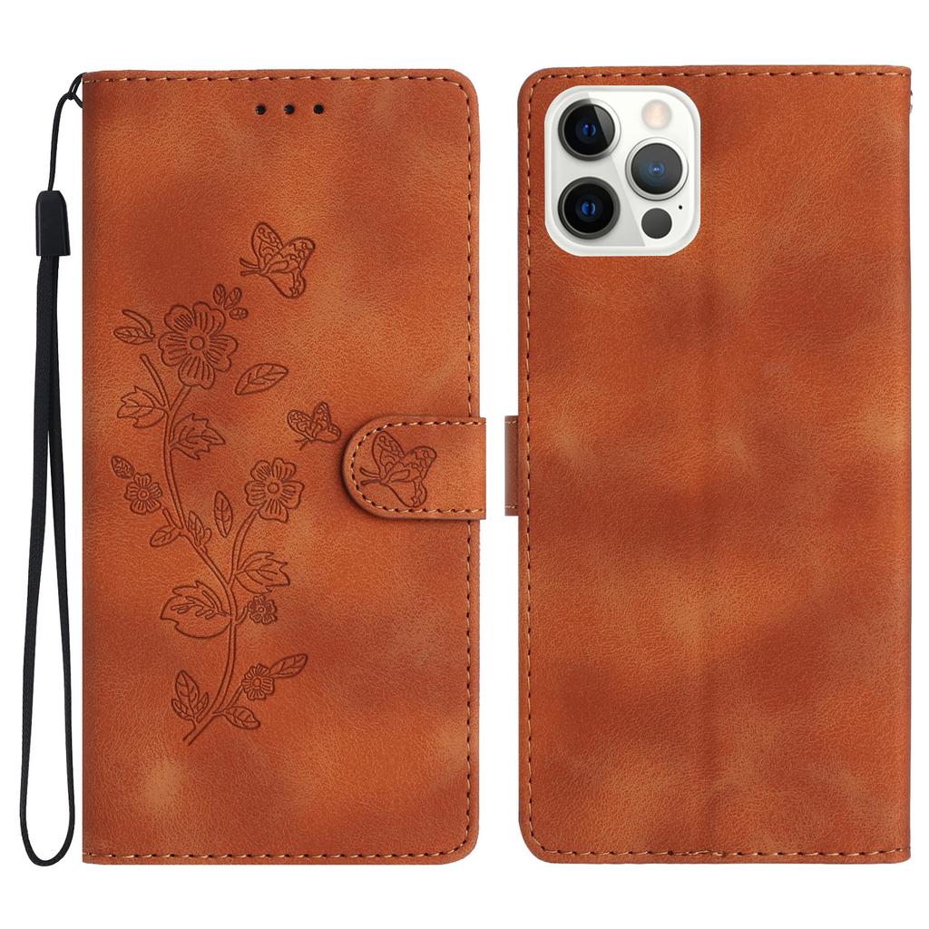 For iPhone 16 Pro Max Leather Wallet Case Imprinted Flower Flip Protective Phone Cover