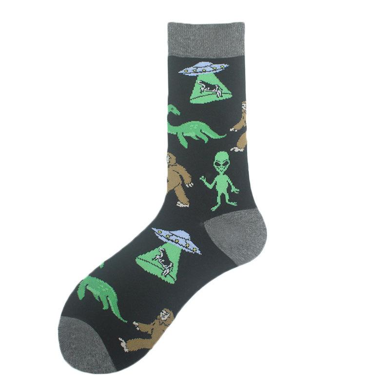 Happy Funny Unisex Painting UFO Astronaut Outer Space Rocket Men Crew Socks Male Boys Streetwear Cotton Causal Skateboard Sox