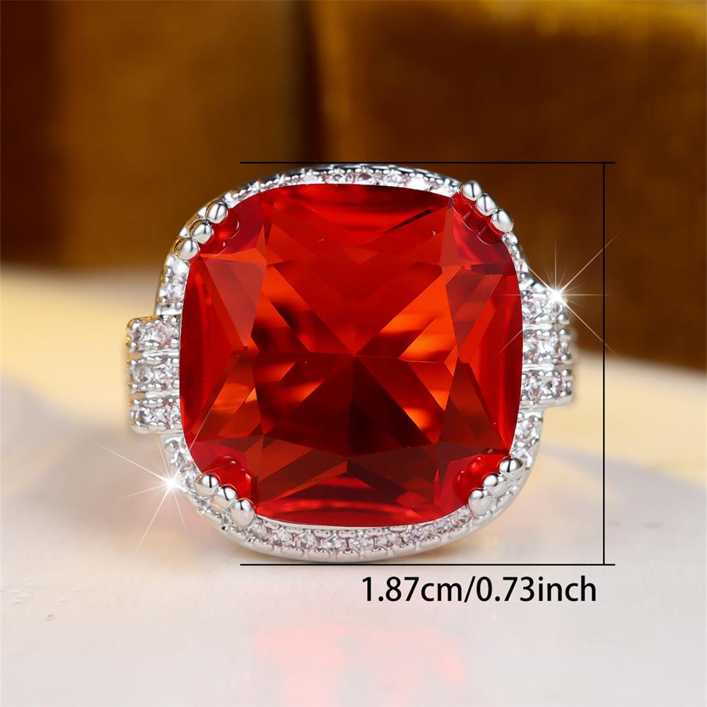 Big Square Stone Orange Red Crystal Rings For Women Vintage CopperColor Engagement Ring Wedding Jewelry Valentine's Day Gifts