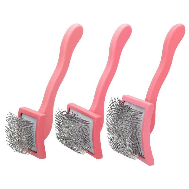 High Quality Custom Logo Dog Grooming Brush Long Pin Needle Stainless Steel Slicker Cat Dog Hair Removal Wood Pet Combs Soft Box