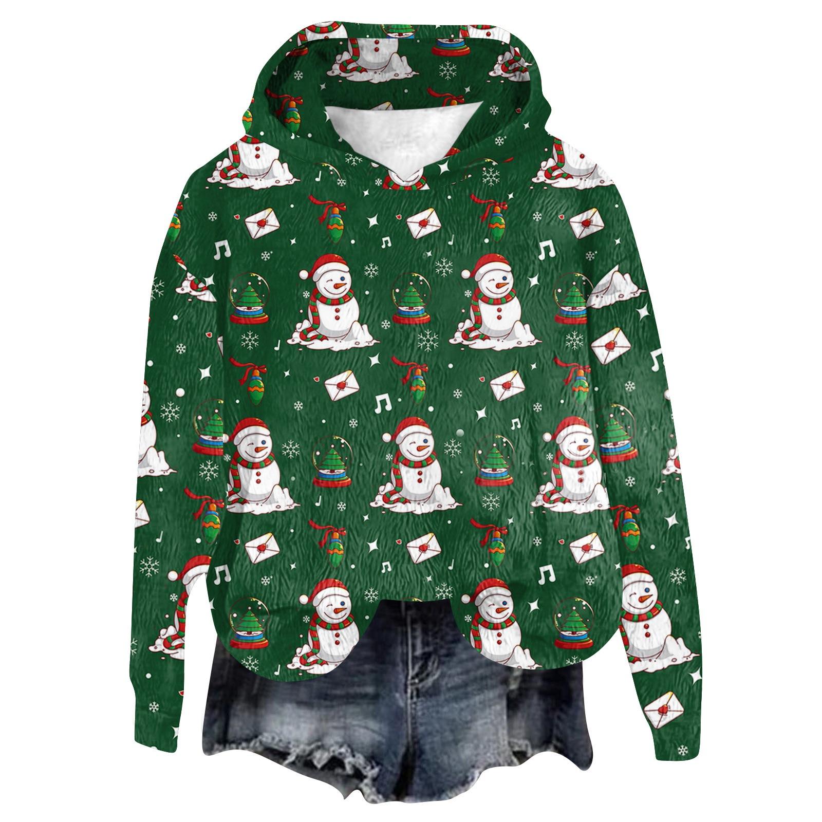 

Женская фланелевая толстовка с капюшоном и длинными рукавами с рождественским принтом XXL