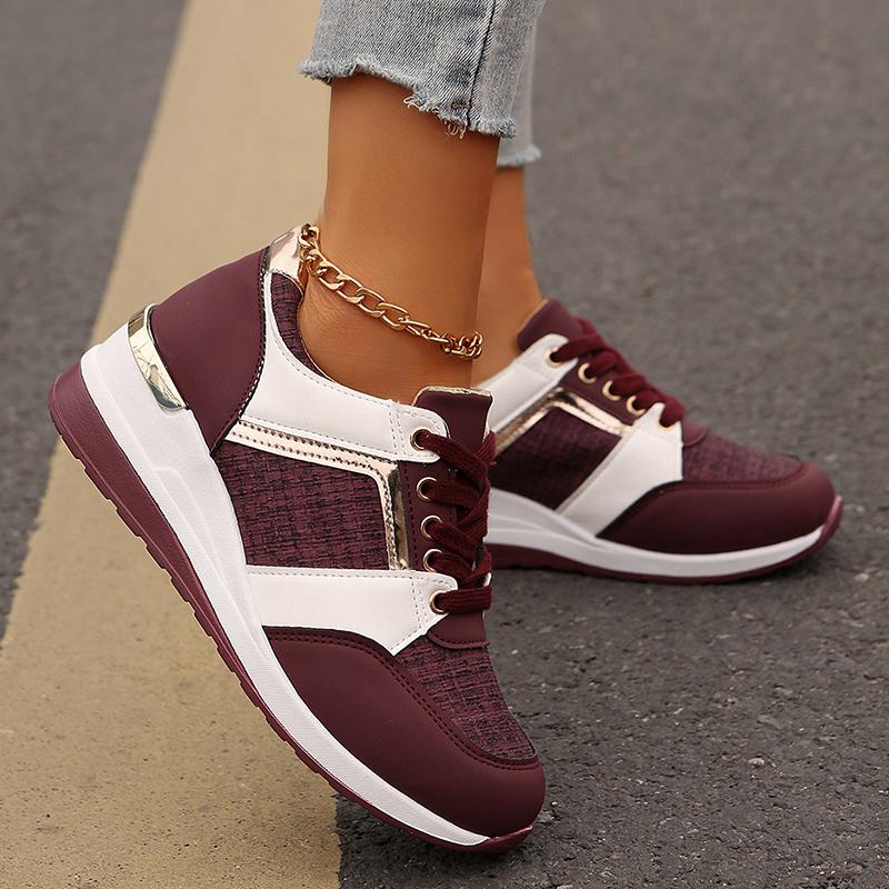 Women's Fashion Wedge Sneakers Contrast Color Height Increasing Sports Shoes Woman Casual Lightweight Walking Trainers Plus Size