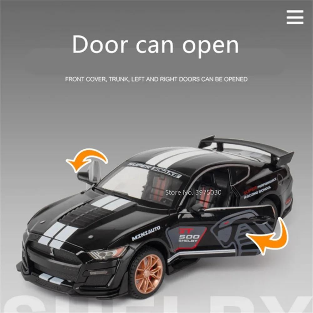 1/32 Sportwagen-Modellauto, Mustang Shelby GT500, Druckgussmetall, hochsimulierte Sound- und Lichtsammlung, Kinderspielzeug-Geschenke