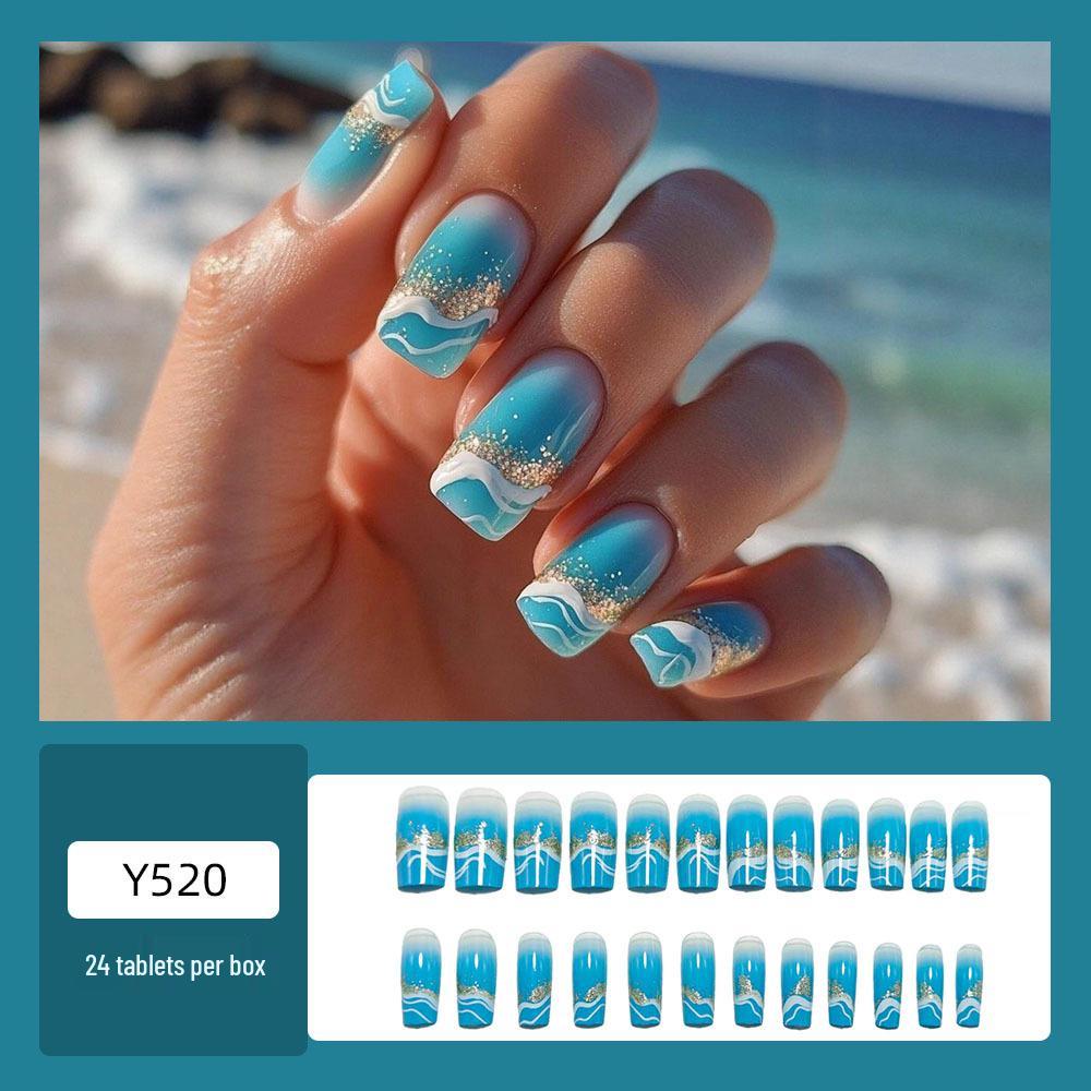 Cross-Border Glitter Wave False Nails: Medium-Long Stickers