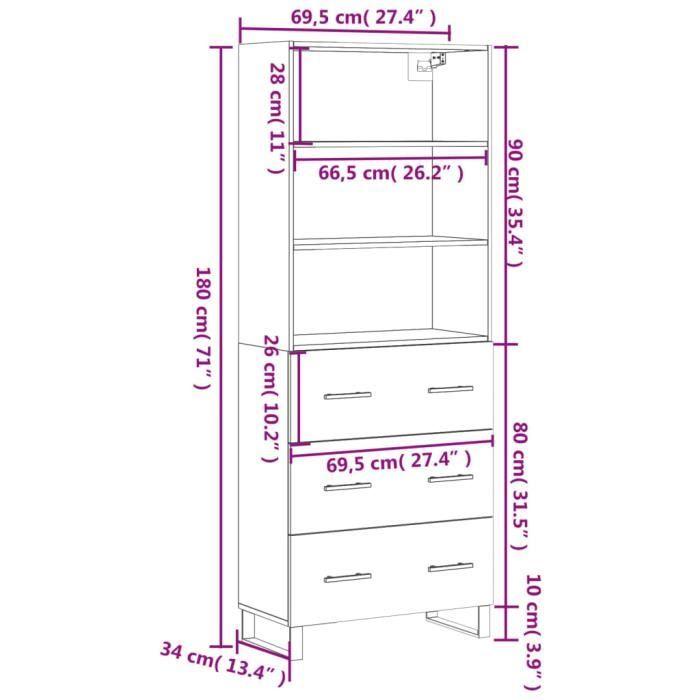 VidaXL Highboard White 69.5x34x180 Cm Engineered Wood 3189405
